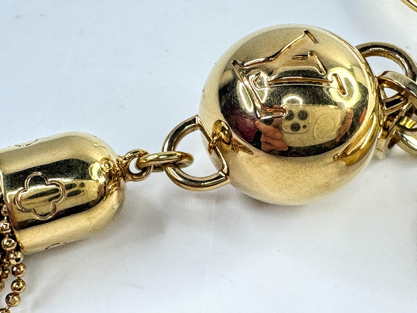 Vintage Auth Louis Vuitton Porte Cles Swing Key Ring Gold Charm in box SS339