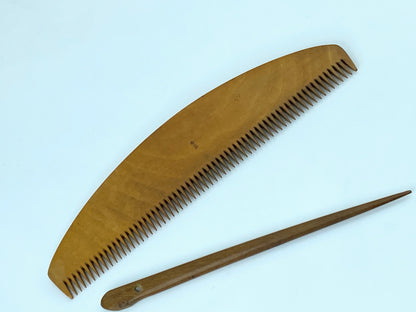 Antique Japan handmade Fine Tooth Tokigushi Boxwood Comb with hairstick GS519