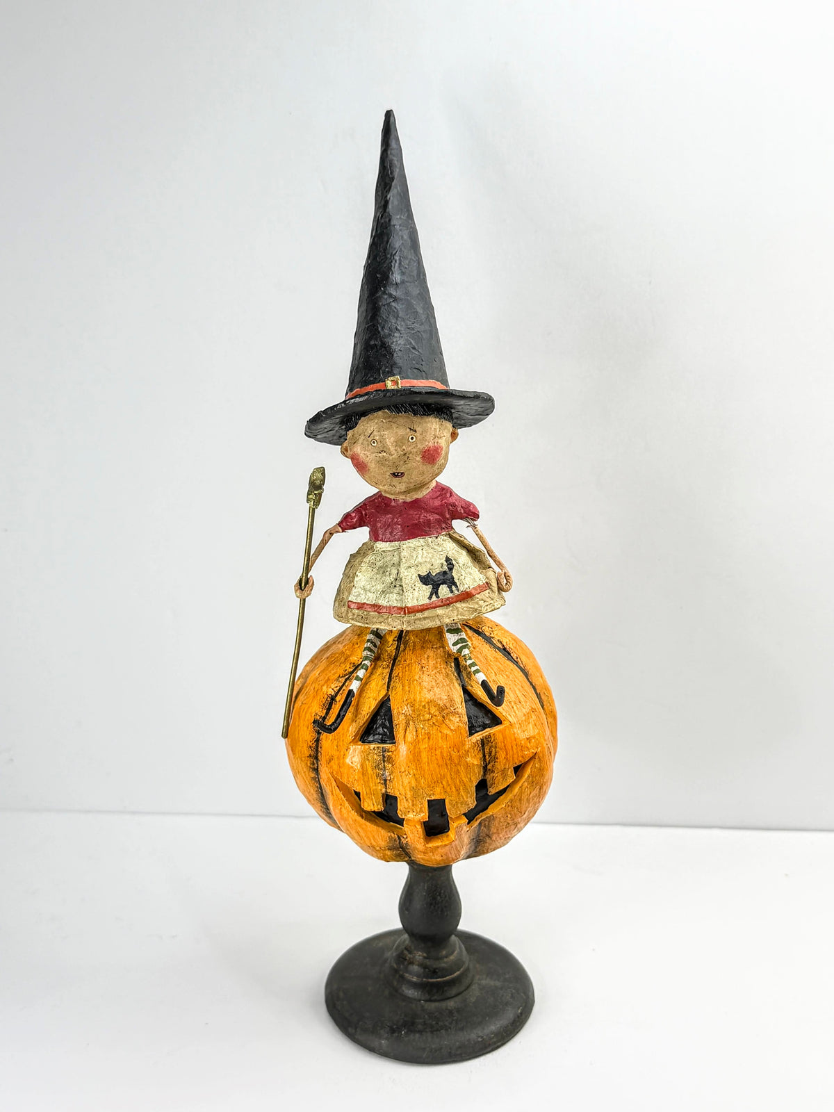 Retired Lori Mitchell Bewitched Witch on Pumpkin Figurine 10.5" A1284