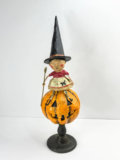 Retired Lori Mitchell Bewitched Witch on Pumpkin Figurine 10.5" A1284