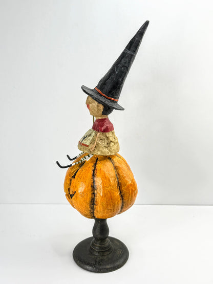 Retired Lori Mitchell Bewitched Witch on Pumpkin Figurine 10.5" A1284