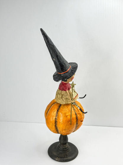 Retired Lori Mitchell Bewitched Witch on Pumpkin Figurine 10.5" A1284