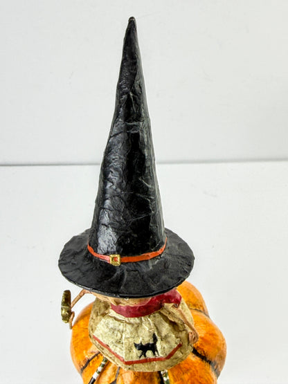 Retired Lori Mitchell Bewitched Witch on Pumpkin Figurine 10.5" A1284