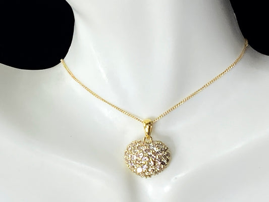 2.0ct G/Si2 Round Diamond Pave Puff Heart in 18K necklace 6.7g 16.5" JR8470