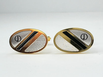 Givenchy Vintage Gold Silver gilt Two Tone black enamel Cufflinks JR9451