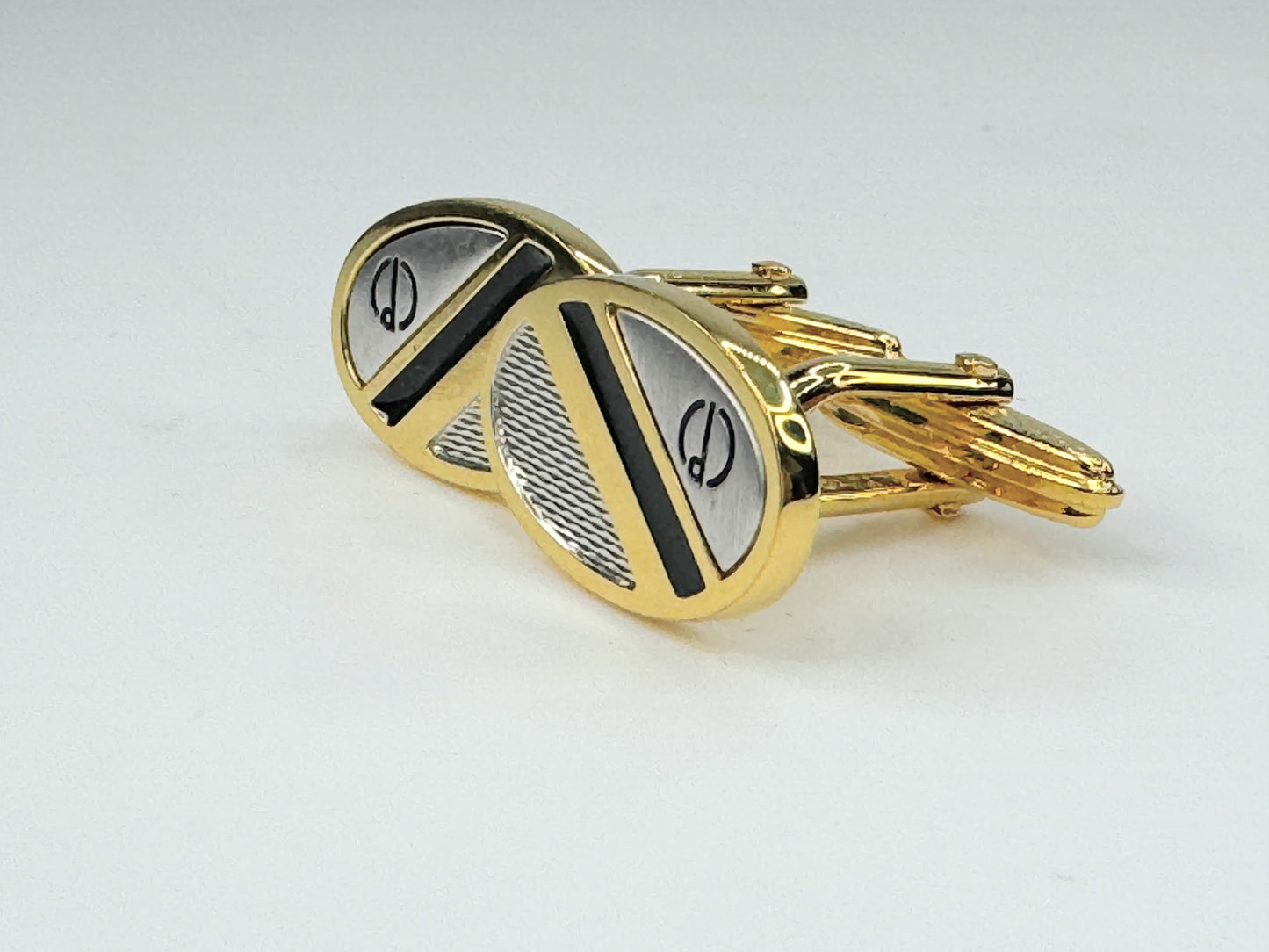 Givenchy Vintage Gold Silver gilt Two Tone black enamel Cufflinks JR9451