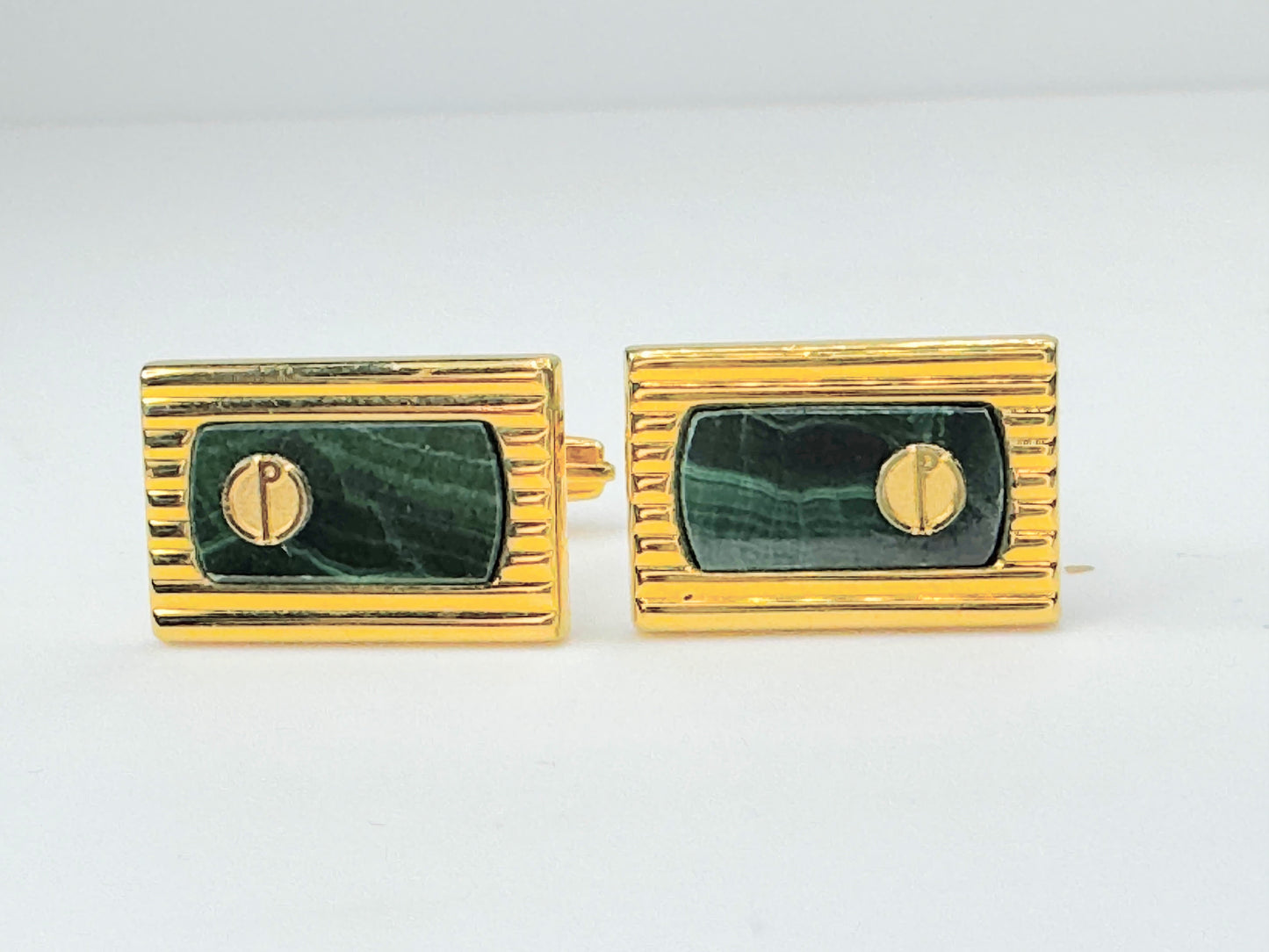 Vintage Alfred Dunhill Cufflinks Green Malachite & Gold Plated JR9452