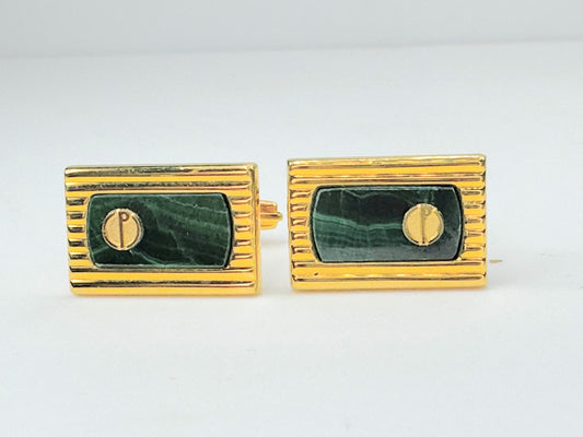 Vintage Alfred Dunhill Cufflinks Green Malachite & Gold Plated JR9452