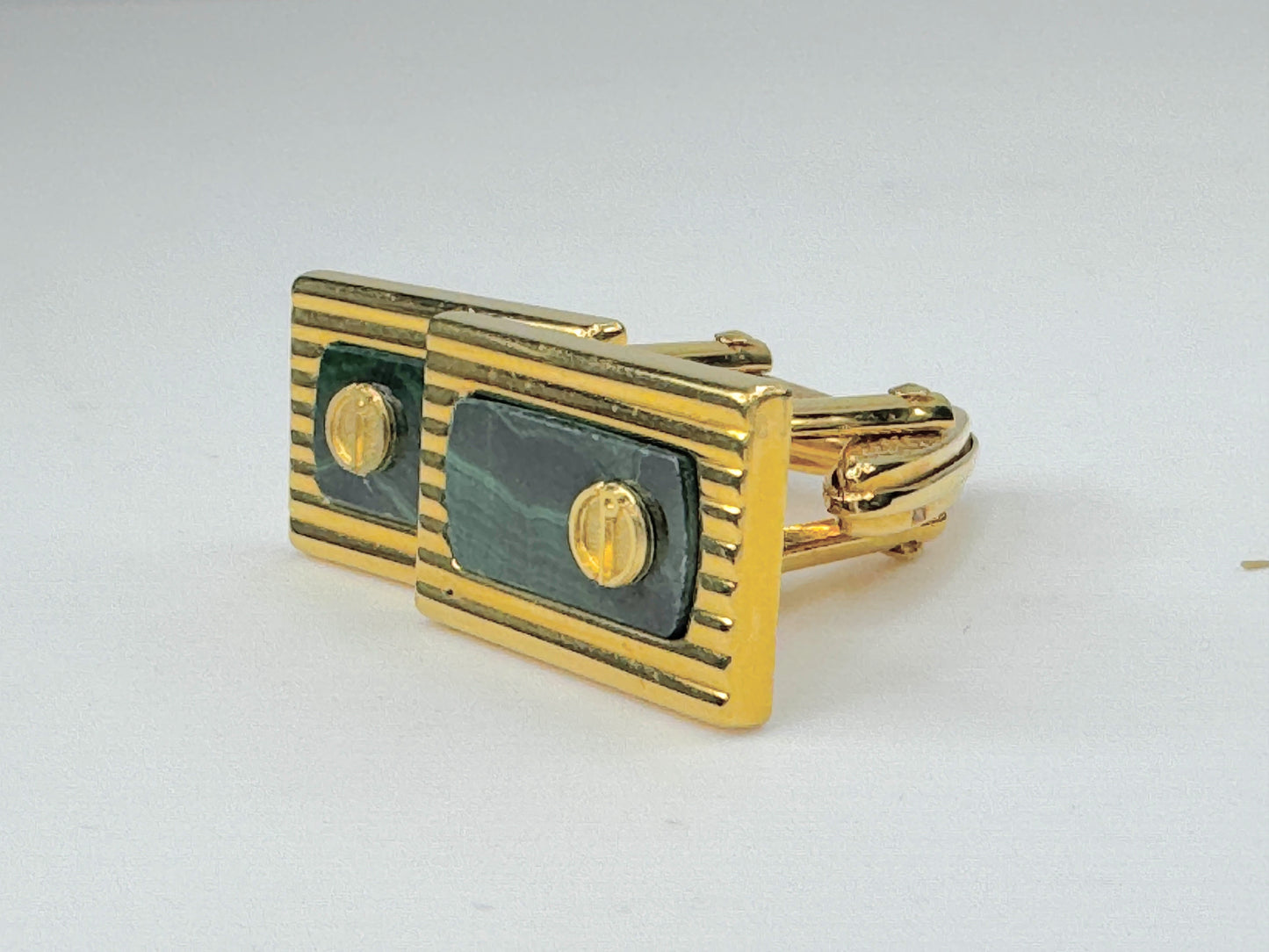 Vintage Alfred Dunhill Cufflinks Green Malachite & Gold Plated JR9452