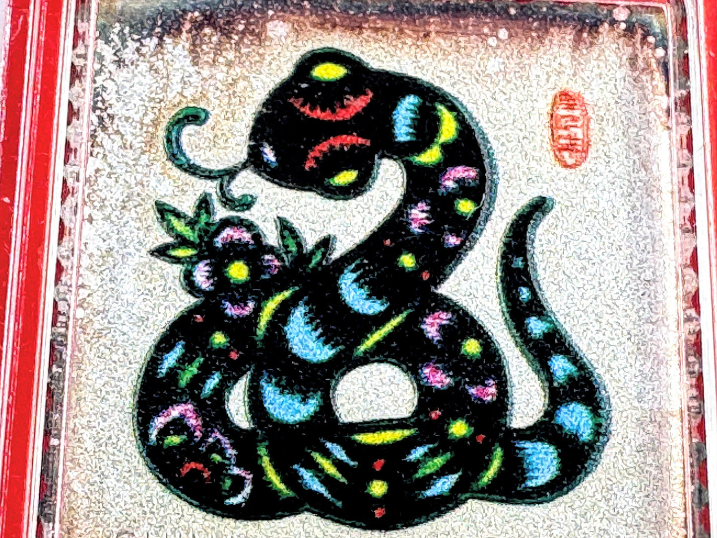 Vintage Chinese Lunar Zodiac Snake Solid Sterling Silver Cloisonné Stamp SS344