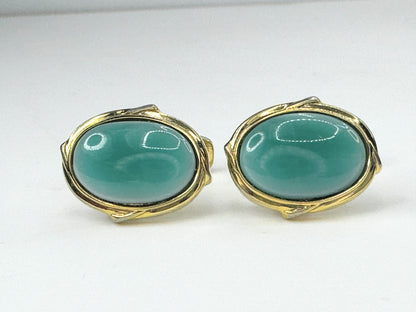 Yves St Laurent Green enamel oval gold gilt cufflink 10.7g JR9453