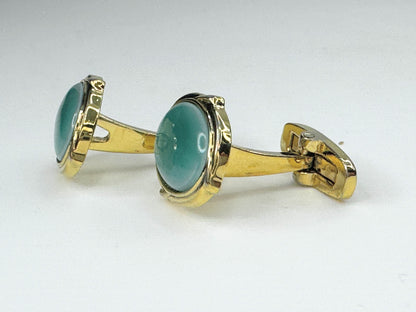 Yves St Laurent Green enamel oval gold gilt cufflink 10.7g JR9453