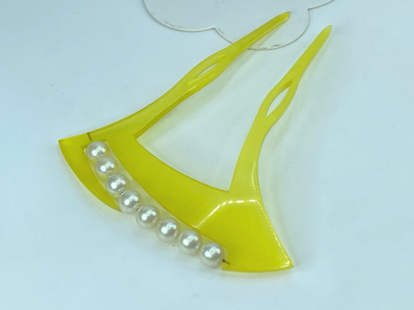 Kanzashi kimono Hair stick yellow resin faux pearls GS403