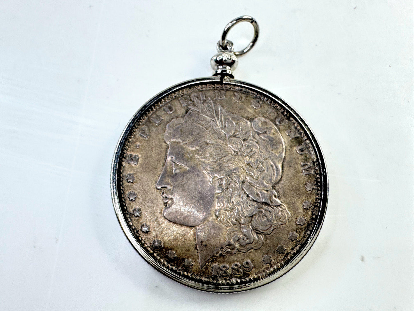 Vintage 1889 Morgan Silver Dollar Coin Pendant Necklace 29.7g SS346