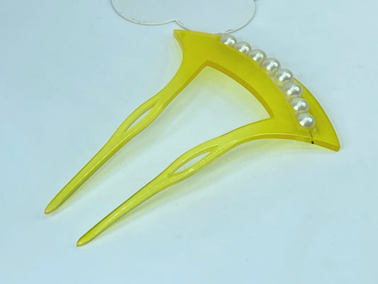 Kanzashi kimono Hair stick yellow resin faux pearls GS403
