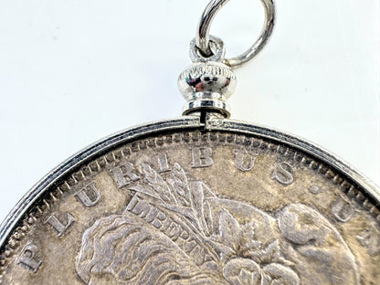 Vintage 1889 Morgan Silver Dollar Coin Pendant Necklace 29.7g SS346