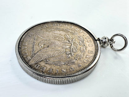 Vintage 1889 Morgan Silver Dollar Coin Pendant Necklace 29.7g SS346