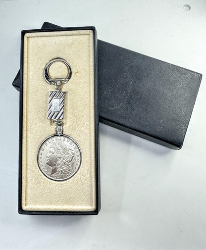 Vintage Swank Genuine 1921 Morgan Silver Dollar Keychain with Box SS347