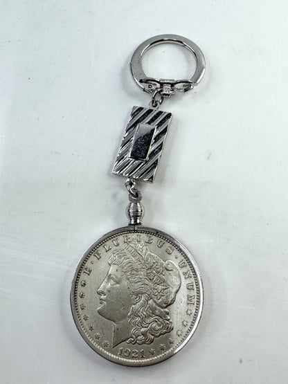 Vintage Swank Genuine 1921 Morgan Silver Dollar Keychain with Box SS347