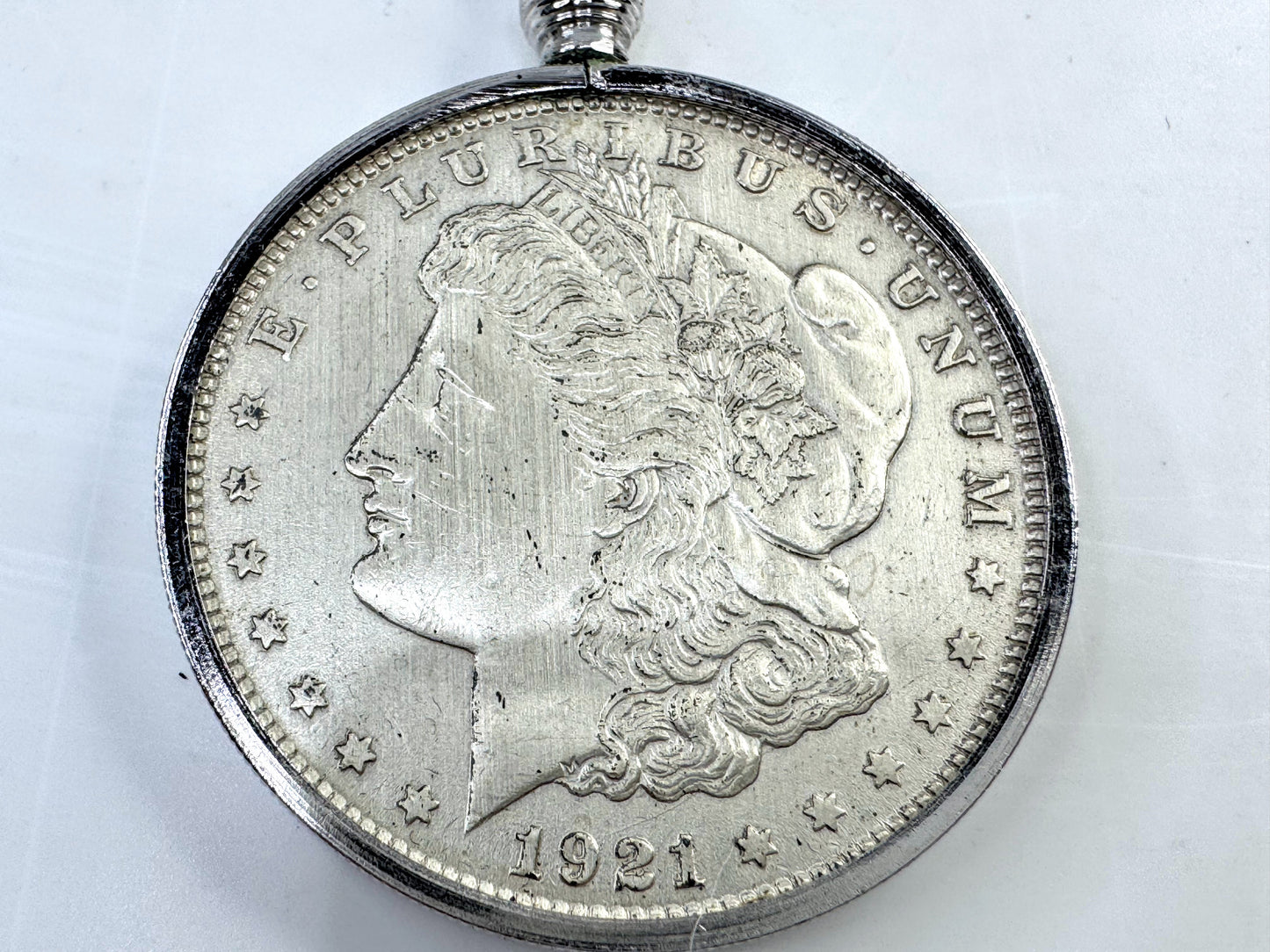 Vintage Swank Genuine 1921 Morgan Silver Dollar Keychain with Box SS347