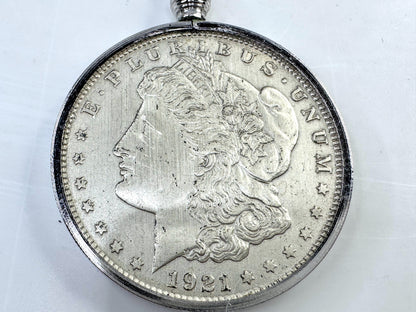 Vintage Swank Genuine 1921 Morgan Silver Dollar Keychain with Box SS347