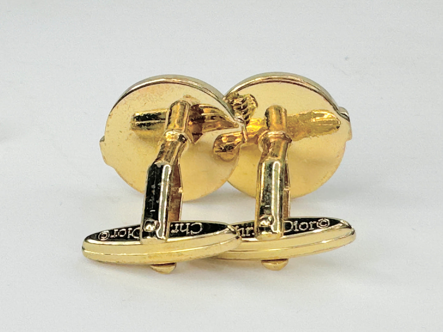 Christian Dior Gold tone cuff link matching tie clip set JR9456