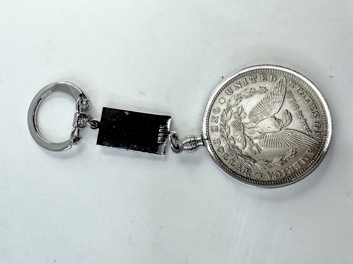 Vintage Swank Genuine 1921 Morgan Silver Dollar Keychain with Box SS347