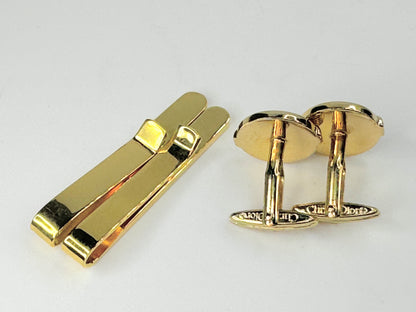 Christian Dior Gold tone cuff link matching tie clip set JR9456