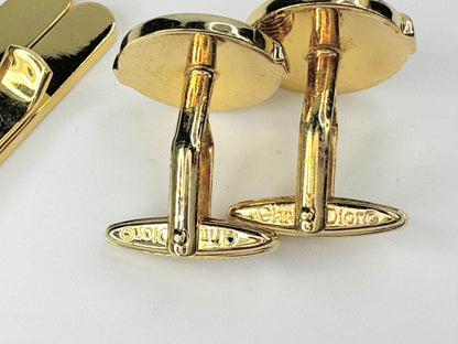 Christian Dior Gold tone cuff link matching tie clip set JR9456