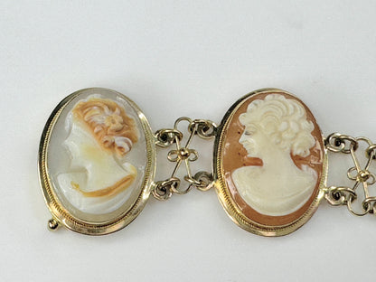 Mid Century 14K gold shell & MOP Cameo link bracelet 16.3g 6.75" JR9458