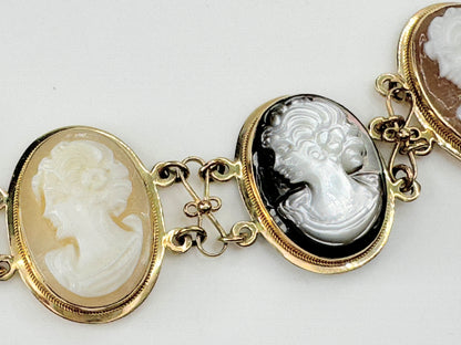 Mid Century 14K gold shell & MOP Cameo link bracelet 16.3g 6.75" JR9458