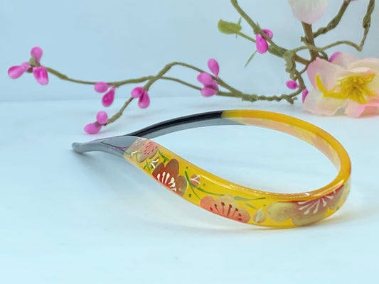 Kanzashi Hair Ornament With Red Plum Blossom Design With Green Accents GS522