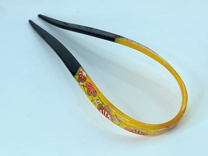 Kanzashi Hair Ornament With Red Plum Blossom Design With Green Accents GS522