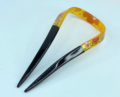Kanzashi Hair Ornament With Red Plum Blossom Design With Green Accents GS522