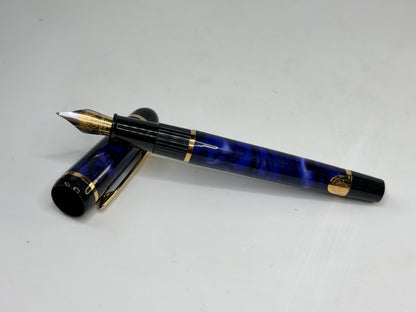 Vintage Waterman Fountain Pen Blue Marble Gold Trim Medium Nib SS290