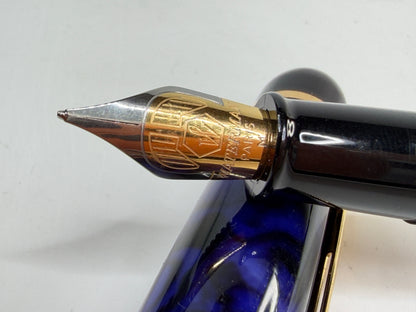 Vintage Waterman Fountain Pen Blue Marble Gold Trim Medium Nib SS290