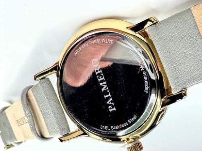 Palmero De Fleurs Floral Dial Leather Watch gold tone grey leather New SS350