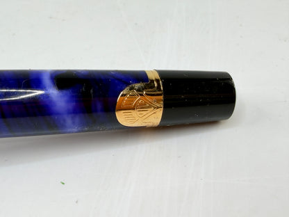 Vintage Waterman Fountain Pen Blue Marble Gold Trim Medium Nib SS290