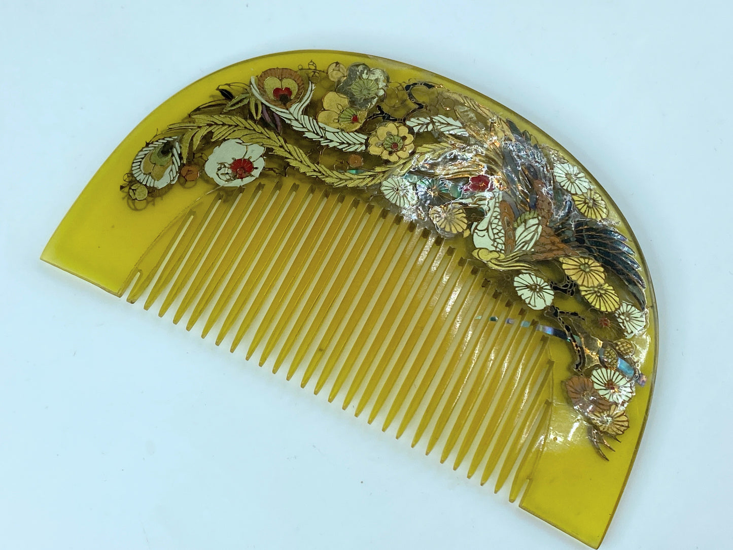 Japanese Kushi Comb Kanzashi Hair Ornament MOP Inlay Phoenix gold glazing GS499