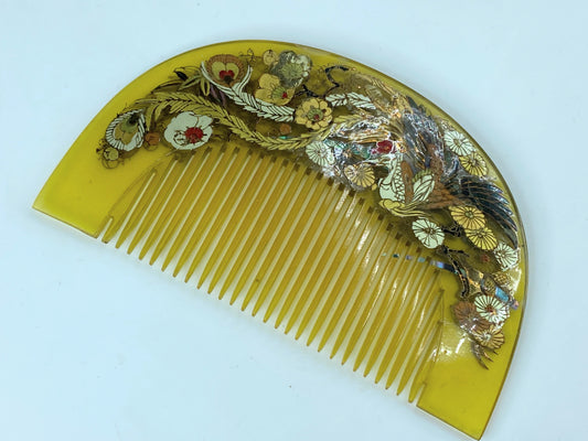 Japanese Kushi Comb Kanzashi Hair Ornament MOP Inlay Phoenix gold glazing GS499