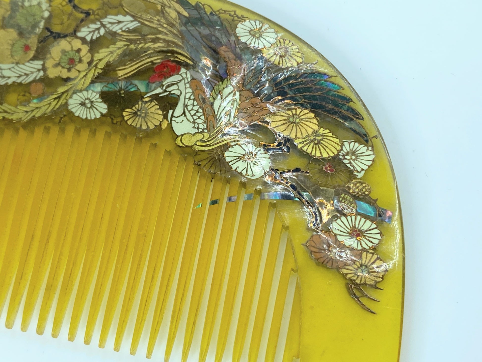 Japanese Kushi Comb Kanzashi Hair Ornament MOP Inlay Phoenix gold glazing GS499