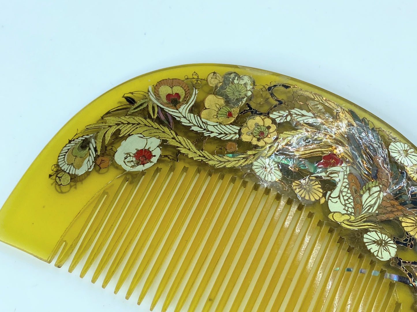 Japanese Kushi Comb Kanzashi Hair Ornament MOP Inlay Phoenix gold glazing GS499