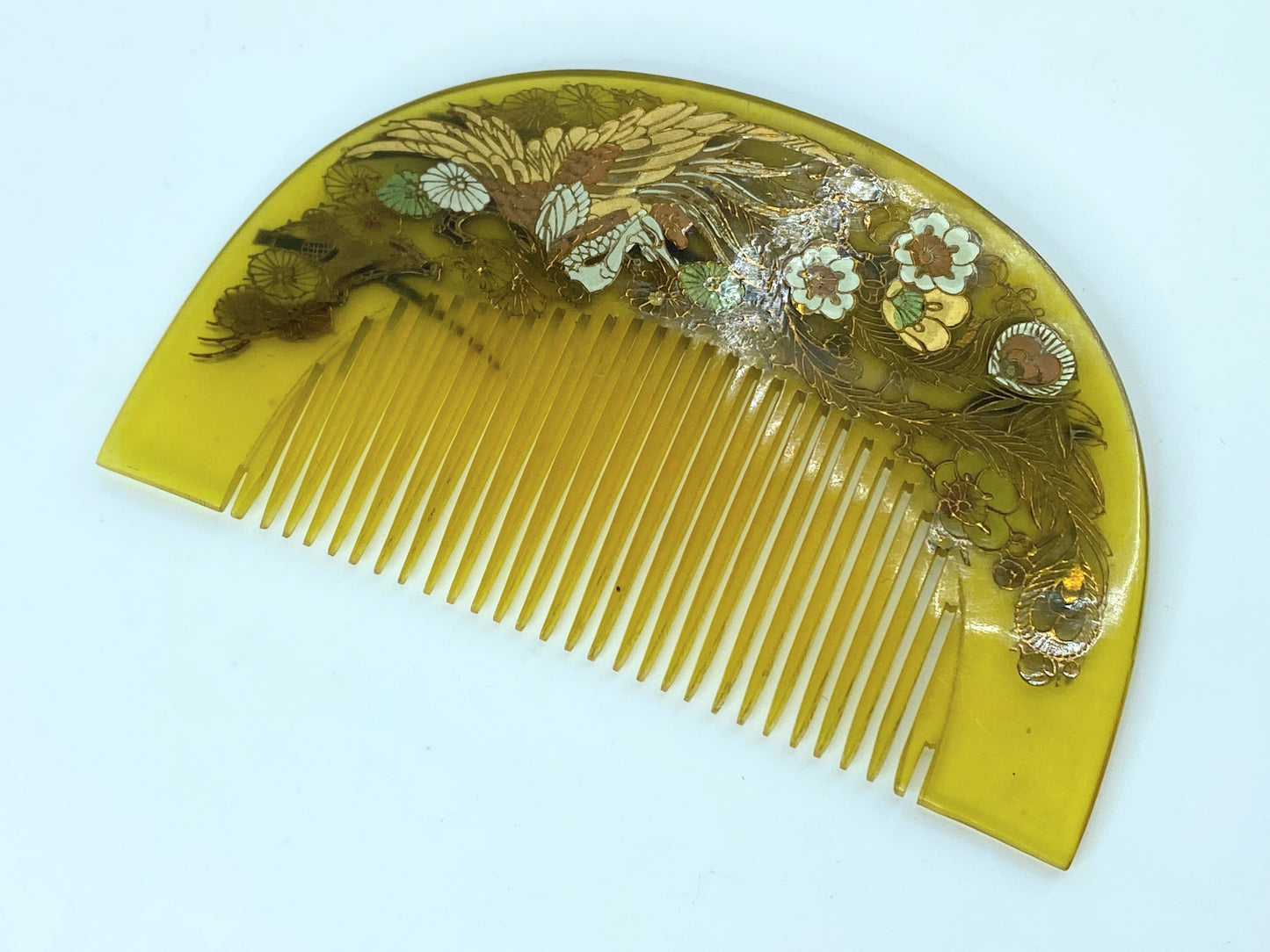 Japanese Kushi Comb Kanzashi Hair Ornament MOP Inlay Phoenix gold glazing GS499