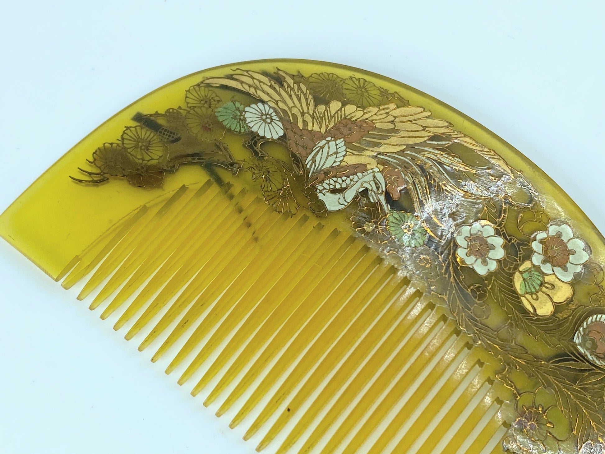 Japanese Kushi Comb Kanzashi Hair Ornament MOP Inlay Phoenix gold glazing GS499