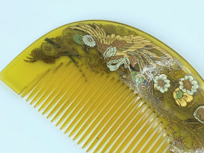 Japanese Kushi Comb Kanzashi Hair Ornament MOP Inlay Phoenix gold glazing GS499