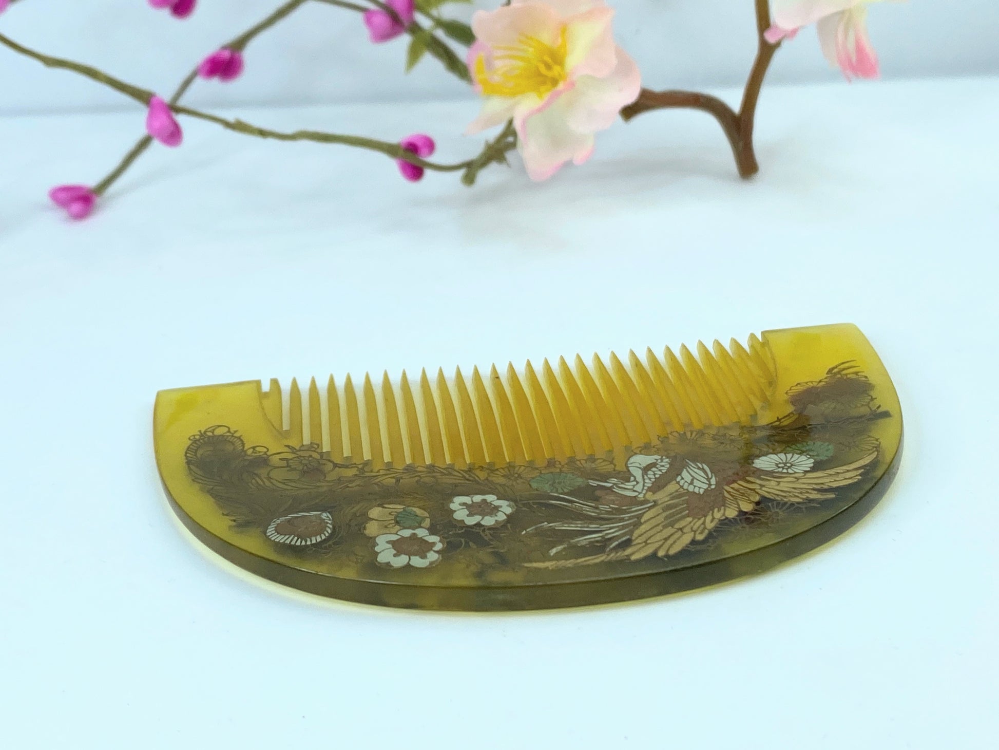 Japanese Kushi Comb Kanzashi Hair Ornament MOP Inlay Phoenix gold glazing GS499