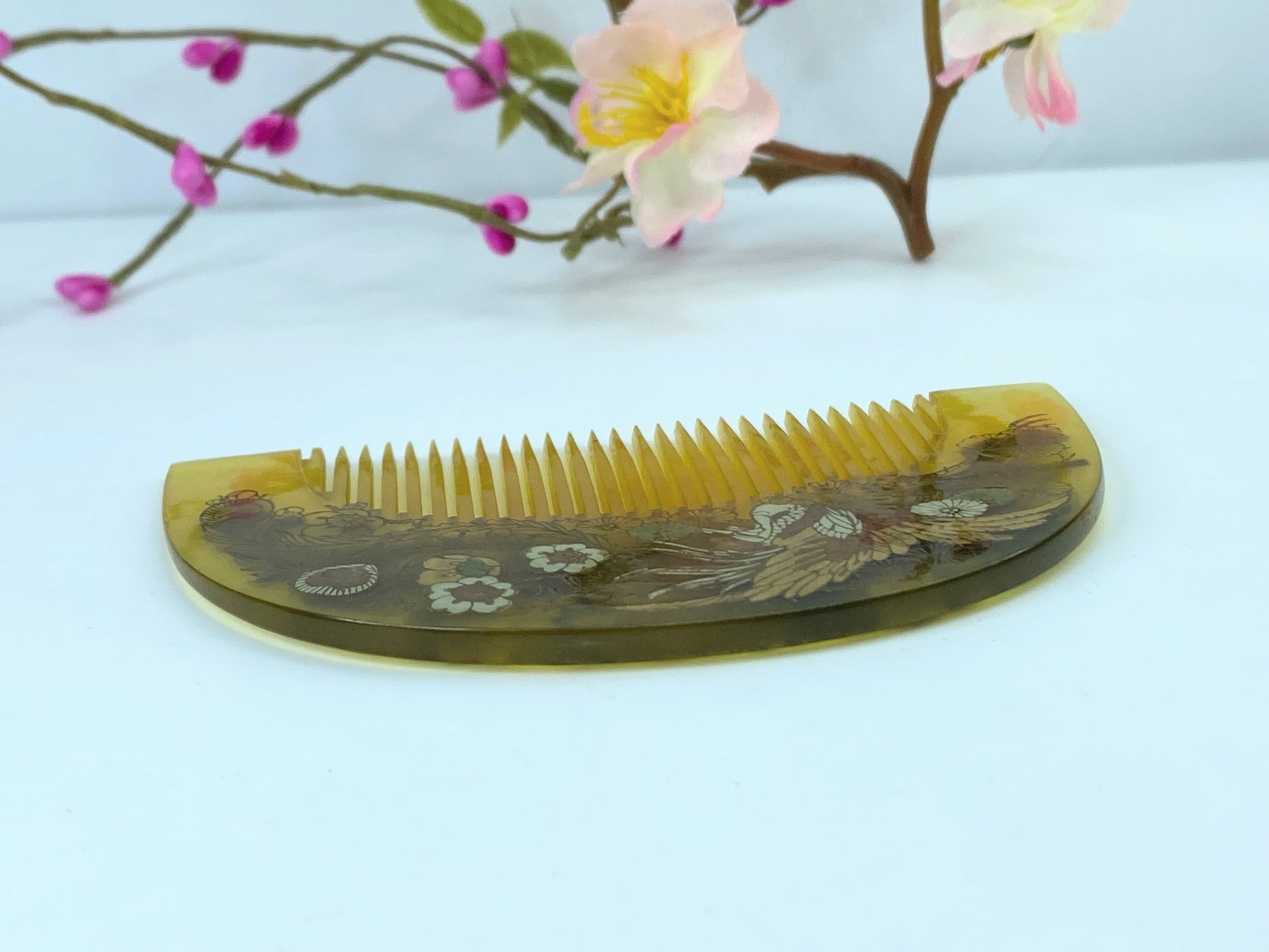 Japanese Kushi Comb Kanzashi Hair Ornament MOP Inlay Phoenix gold glazing GS499