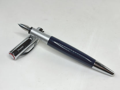 Rotring Fountain Pen Blue Resin Chrome Trim Fine Medium Nib PreOwned SS293