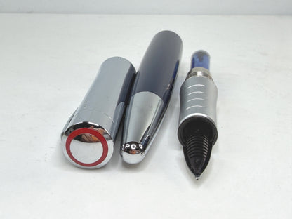 Rotring Fountain Pen Blue Resin Chrome Trim Fine Medium Nib PreOwned SS293