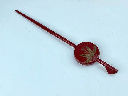 Japanese Red Lacquer Hira Kanzashi Hair Ornament Golden Peony 6" 5.8g GS500